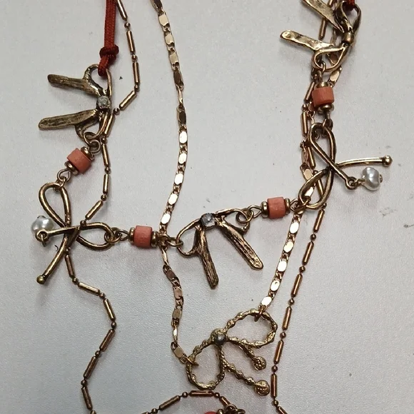 Free People Gold and Orange Red Bow Necklace - Picture 4 of 4